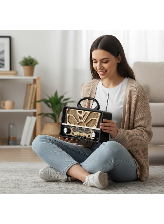 راديو متعدد الموجات FM/AM/SW - مشغل USB/TF/BT ومكبر صوت Hi-Fi - بطارية قابلة لإعادة الشحن وضوء كشاف - موديل R-7133BT - Image 3